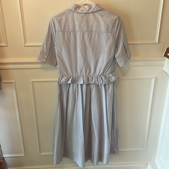 English Factory NWOT XS Blue White Ruffle Oversized Midi Dress Lined - Picture 5 of 9